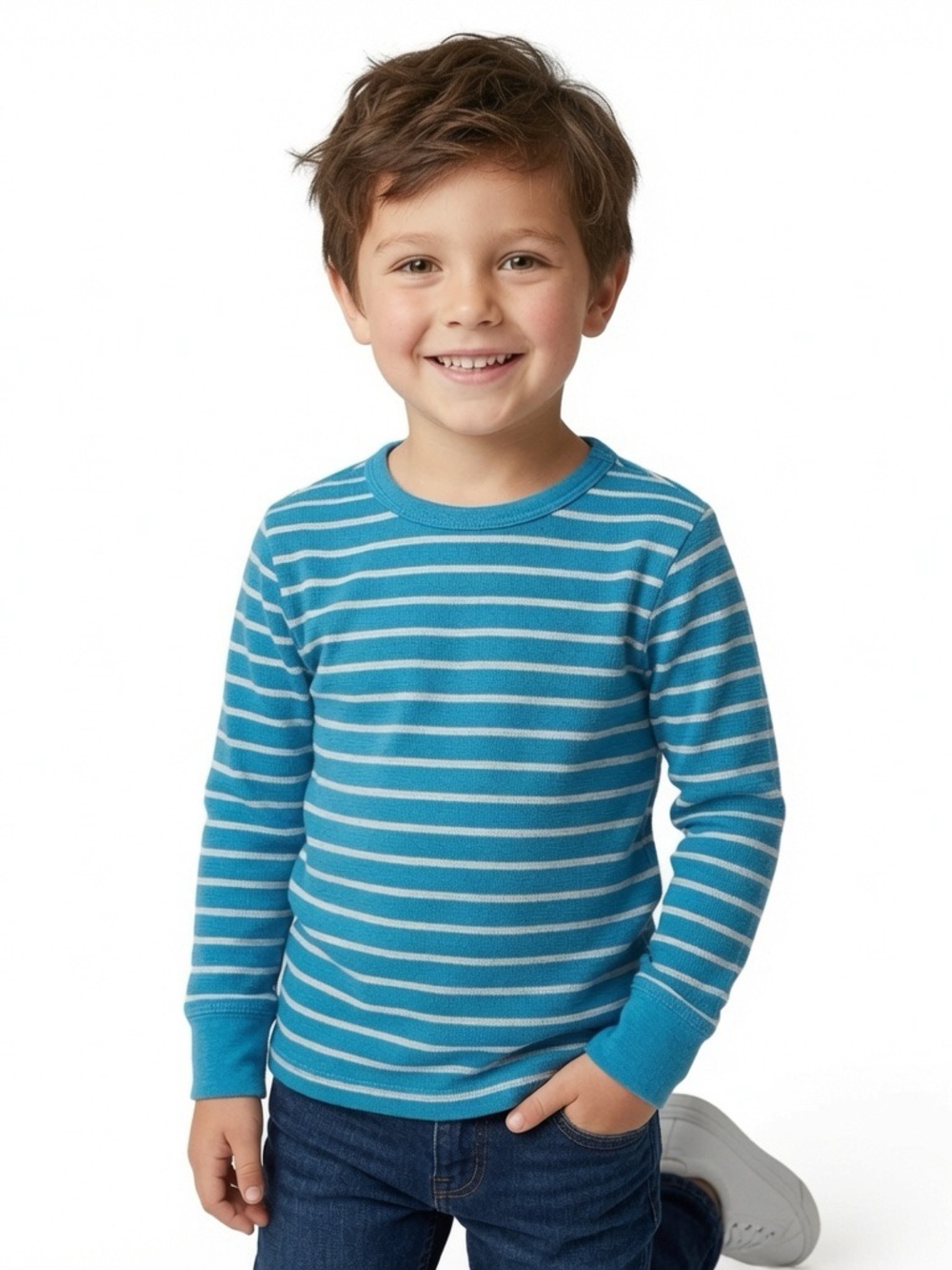 Place Teal and White Striped Long-Sleeve Tee